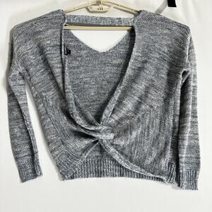 Express Sweater Women Size M Blue Twist Back VNeck Made in USA Y2K Preppy Dance